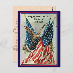 Custom Name Vintage Veteran's Day Patriotic Flag Postcard