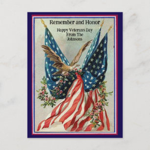 Custom Name Vintage Veteran's Day Patriotic Flag Postcard