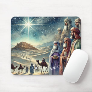 Custom Name Vintage Watercolor Three Wise Men Mouse Pad