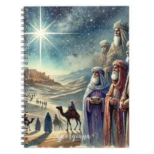 Custom Name Vintage Watercolor Three Wise Men Notebook