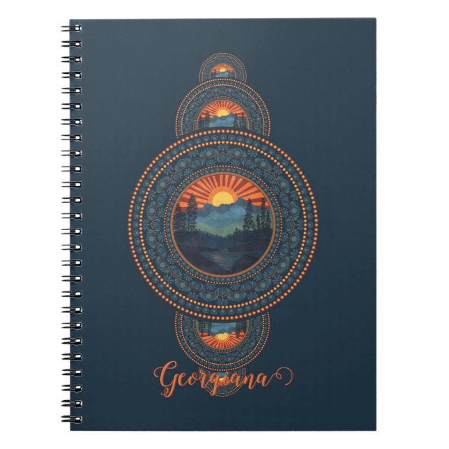 Custom Name Vintage Wilderness Ornamental Mandala Notebook (Front)