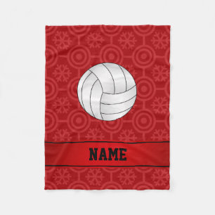 Custom name volleyball black red snowflakes fleece blanket
