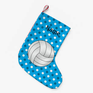 Custom name volleyball blue dots small christmas stocking