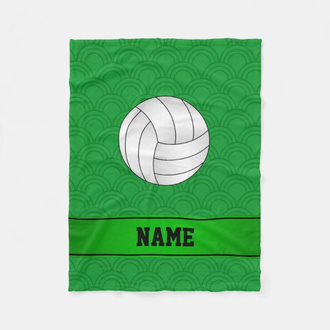 Custom name volleyball green half circles fleece blanket (Front)