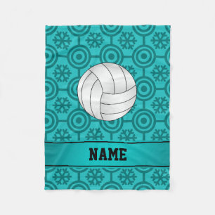 Custom name volleyball turquoise retro snowflakes fleece blanket