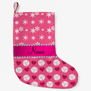 Custom name volleyballs hearts snowflakes small christmas stocking
