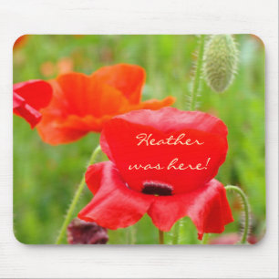 Custom Name was here! mousepad Red Poppy Flower