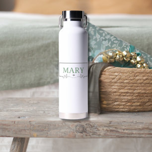 Custom Name Water Bottle with Sage Green Lettering