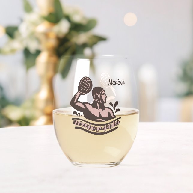 Custom Name Water Polo Stemless Wine Glass (Insitu (Wedding))
