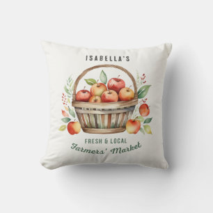 Custom Name Watercolor Apple Basket Farmers Market Cushion