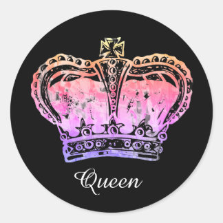 Custom Name Watercolor Art Royal Crown King Queen Classic Round Sticker