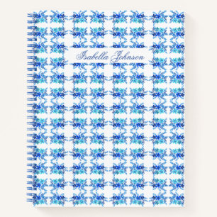 Custom Name Watercolor Blue Floral Notebook 
