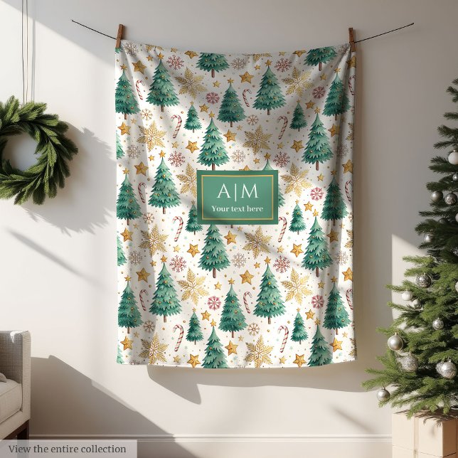 Custom name watercolor Christmas trees fleece gift Blanket (Custom name watercolor Christmas trees fleece gift)