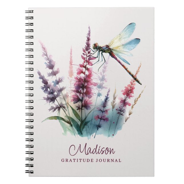 Custom Name Watercolor Dragonfly Gratitude Journal (Front)