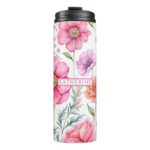 Custom Name Watercolor Flower  Thermal Tumbler