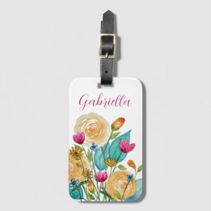 Custom Name Watercolor Flowers  Luggage Tag