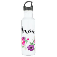 Custom Name Watercolor Flowers Water