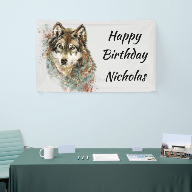 Custom Name Watercolor Grey Wolf Logo Wolves  Banner (Tradeshow)