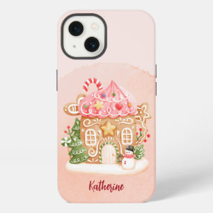 Custom Name Watercolor Peach Gingerbread House iPhone 13 Case