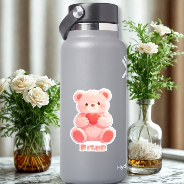 Custom Name Watercolor Pink Teddy Bear Heart (Creator Uploaded)