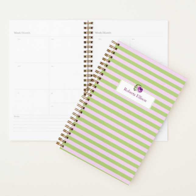 Custom Name Watercolor Rose Stripes Business Planner (Display)
