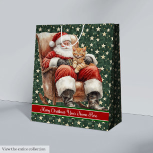 Custom Name Watercolor Santa Claus Gift Bag