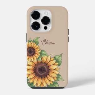 Custom Name Watercolor Sunflower Rustic iPhone 14 Pro Case