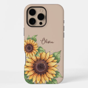 Custom Name Watercolor Sunflower Rustic iPhone 16 Pro Max Case