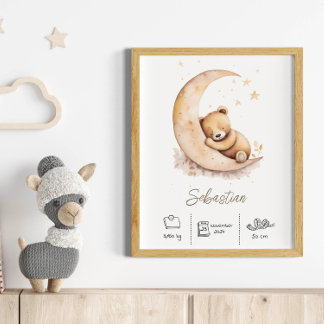 Custom Name Watercolor Teddy Bear Nursery Poster