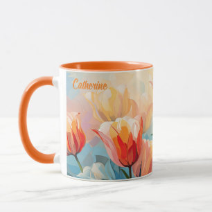 Custom Name Watercolor Tulips Mug
