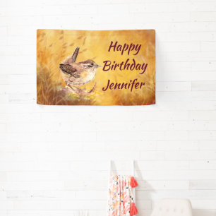 Custom Name Watercolor Wren Little Birds Banner