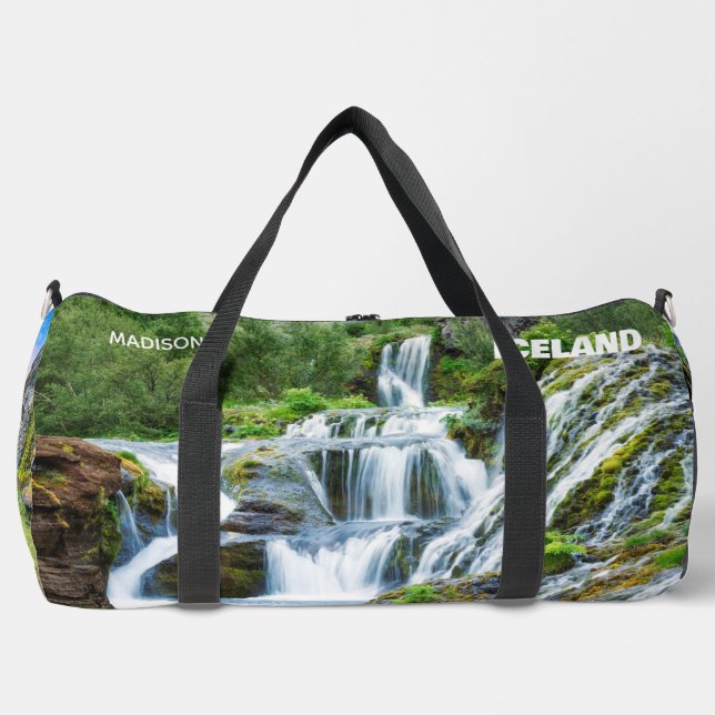 Custom Name Waterfalls of Iceland Duffle Bag (Front)