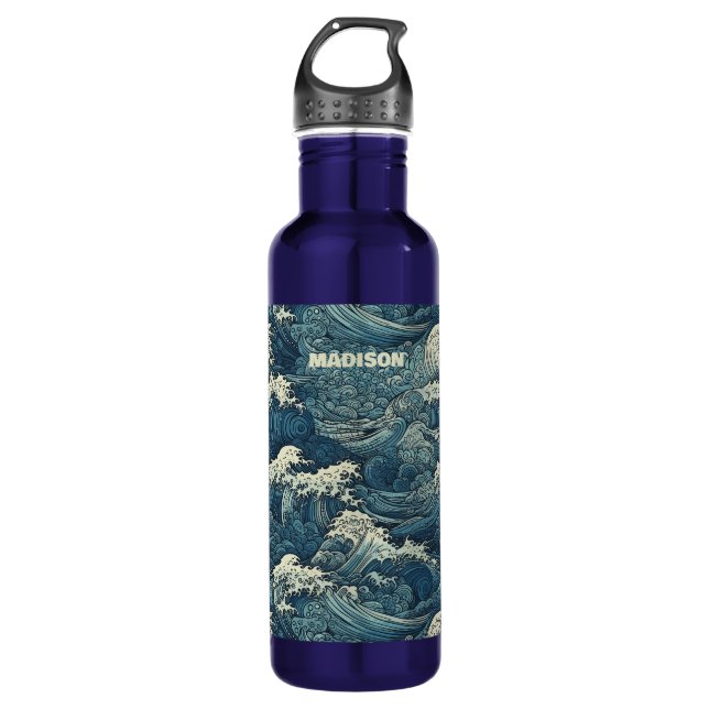 Custom Name Waves Pattern 710 Ml Water Bottle (Front)
