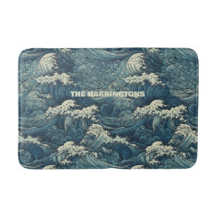Custom Name Waves Pattern Bath Mat