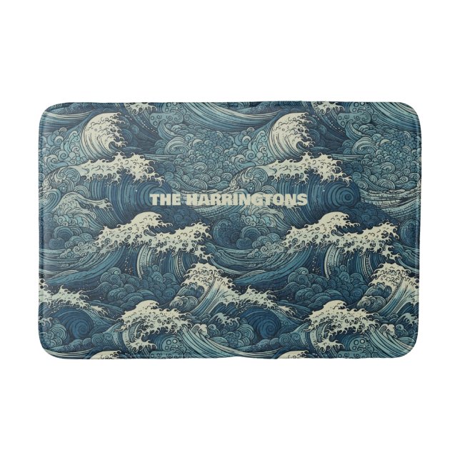 Custom Name Waves Pattern Bath Mat (Front)