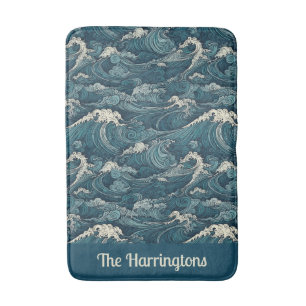 Custom Name Waves Pattern Bath Mat