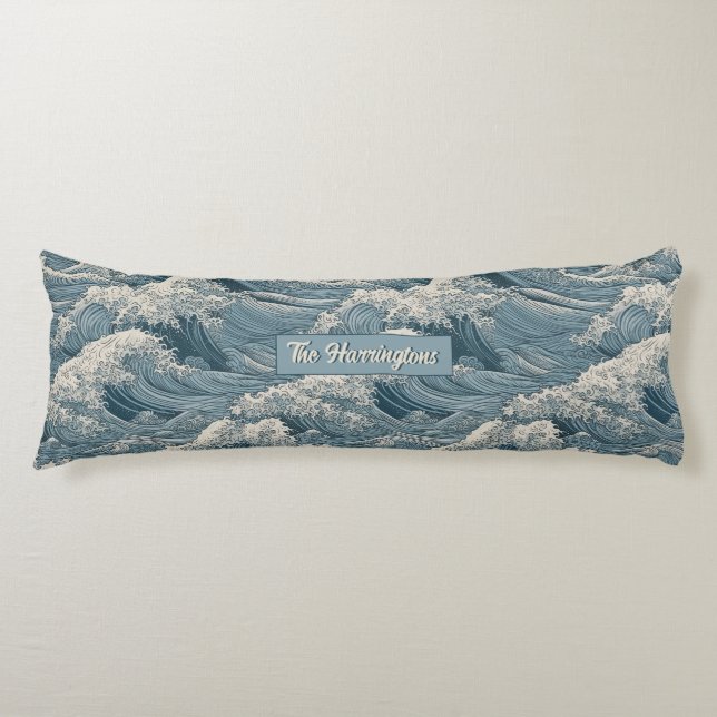 Custom Name Waves Pattern Body Cushion (Front)