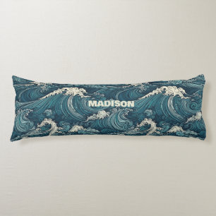 Custom Name Waves Pattern Body Cushion