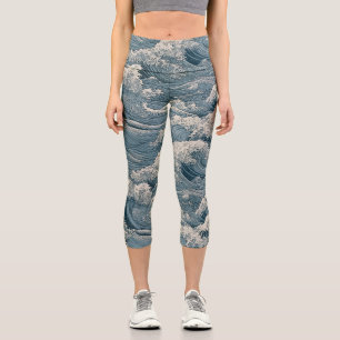 Custom Name Waves Pattern Capri Leggings