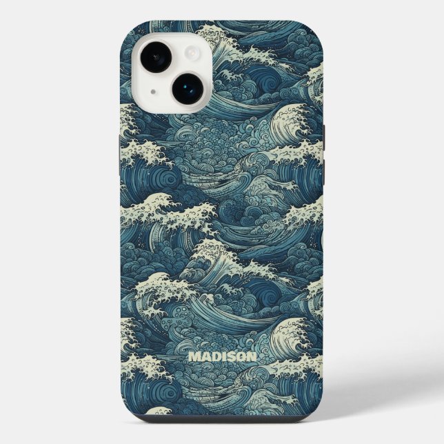 Custom Name Waves Pattern iPhone Case (Back)