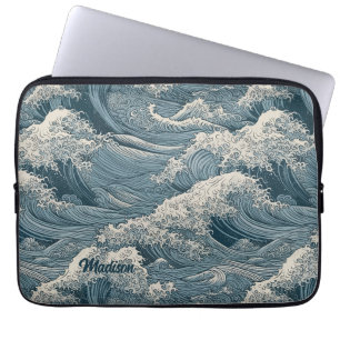 Custom Name Waves Pattern Laptop Sleeve