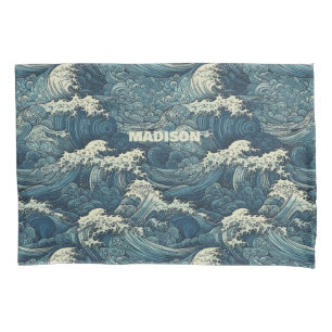 Custom Name Waves Pattern Pillowcase
