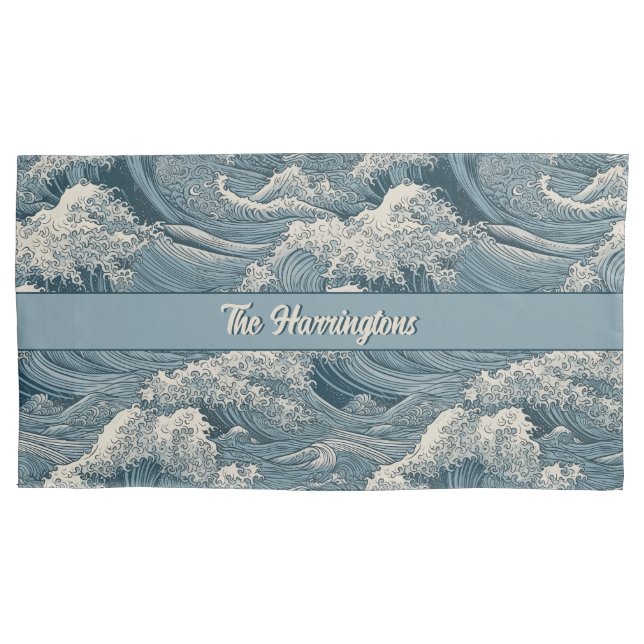 Custom Name Waves Pattern Pillowcase (Front)