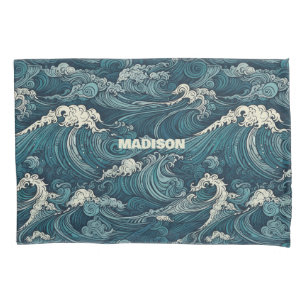 Custom Name Waves Pattern Pillowcase