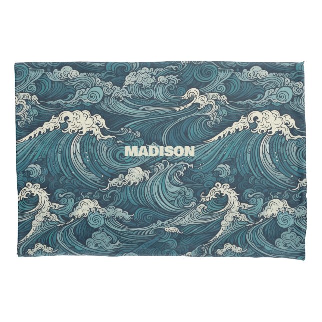 Custom Name Waves Pattern Pillowcase (Front)