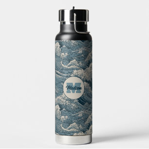 Custom Name Waves Pattern Water Bottle