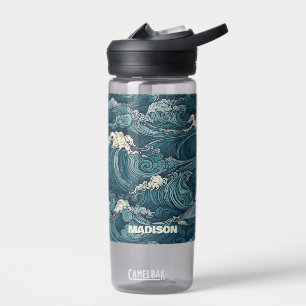 Custom Name Waves Pattern Water Bottle