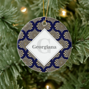 Custom Name We Are Watching You Navy & Gold Retro Ceramic Ornament