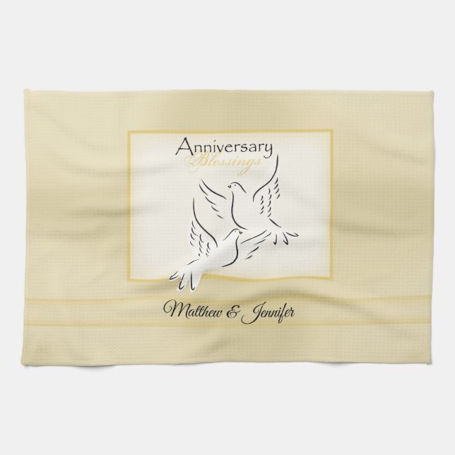 Custom Name, Wedding Anniversary Blessings Tea Towel (Horizontal)