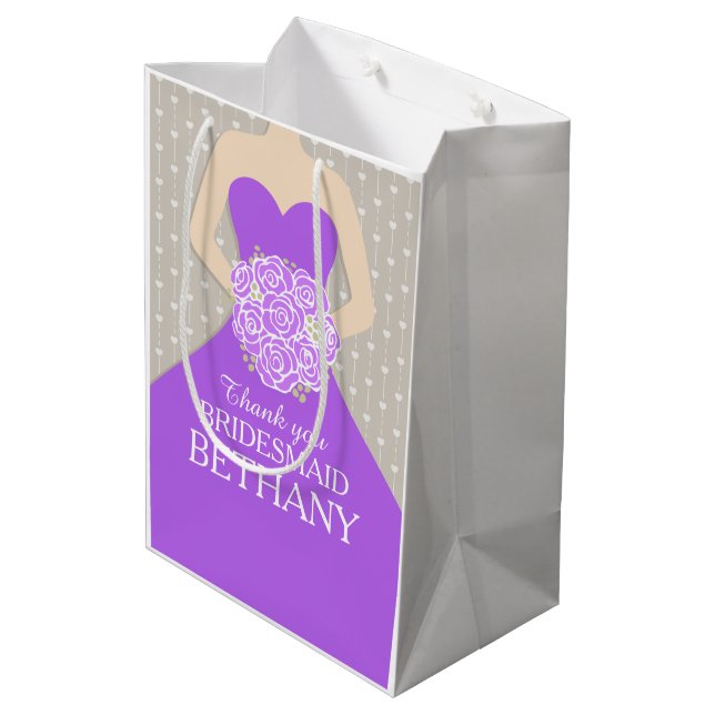 Custom name wedding bridesmaid dress purple bag (Back Angled)